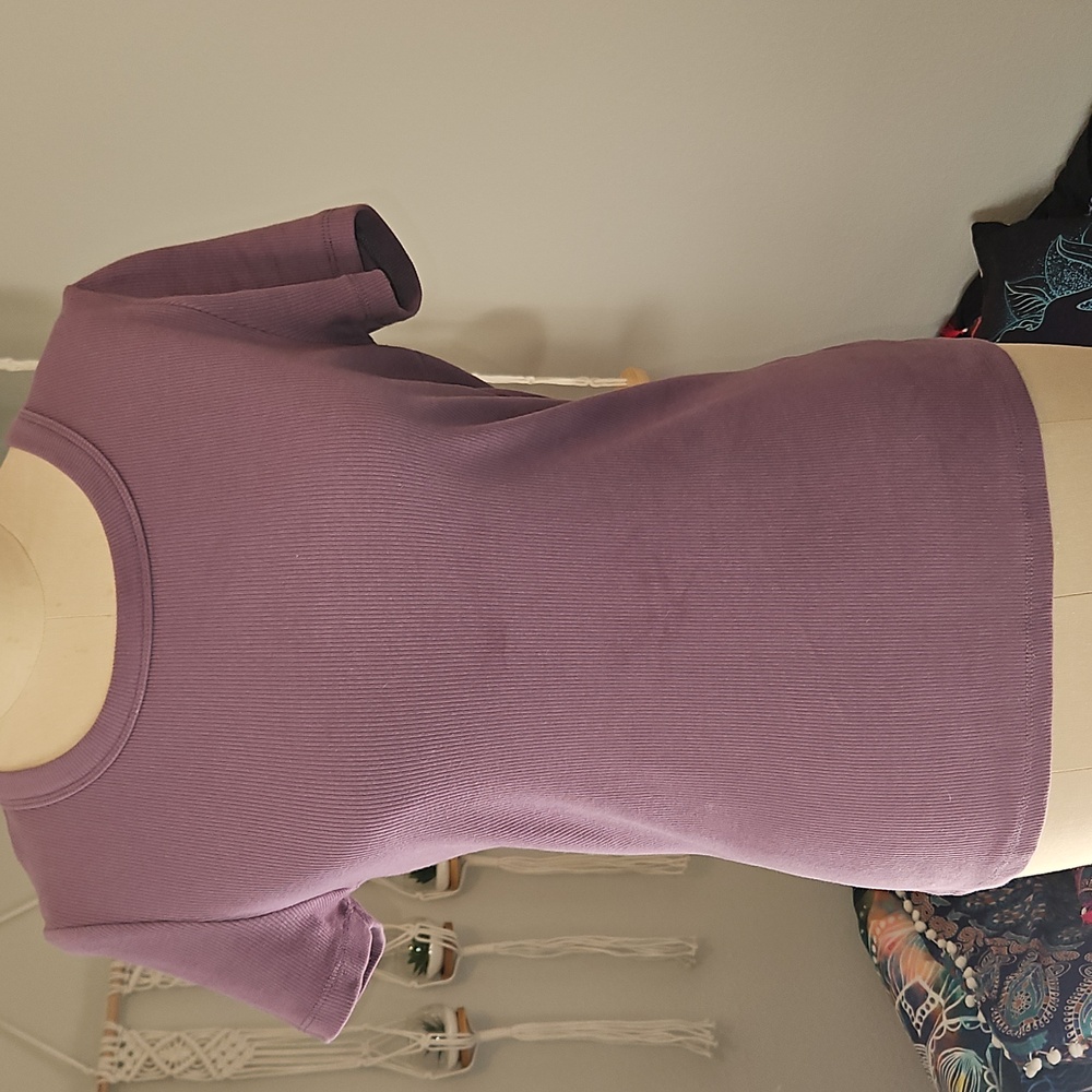 Pearl Cotton Ribbed Crewneck Tee In Purple - Picture 6 of 10